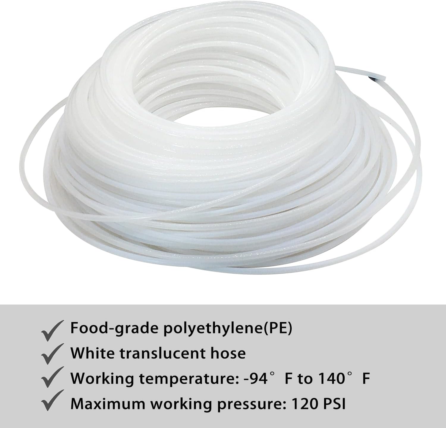 PE Tubing 3/8" ID x1/2" OD, Food Grade Polyethylene Tube Translucent hose for Reverse Osmosis Systems & Drinking Water Filters 3.3FT Length