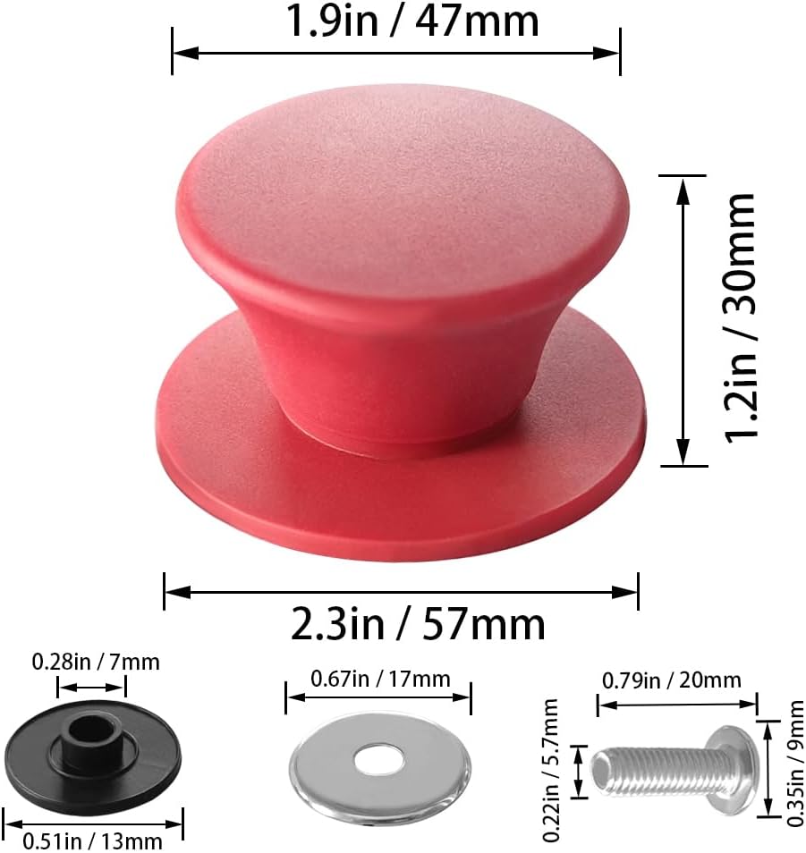 Universal Pot Pan Lids Replacement Knob, Silicone Heat Resistant Pan Cover Holding Handles BPA Free Dishwasher Safe Fits Skillets and Kitchen Cookware Pack of Two-Red