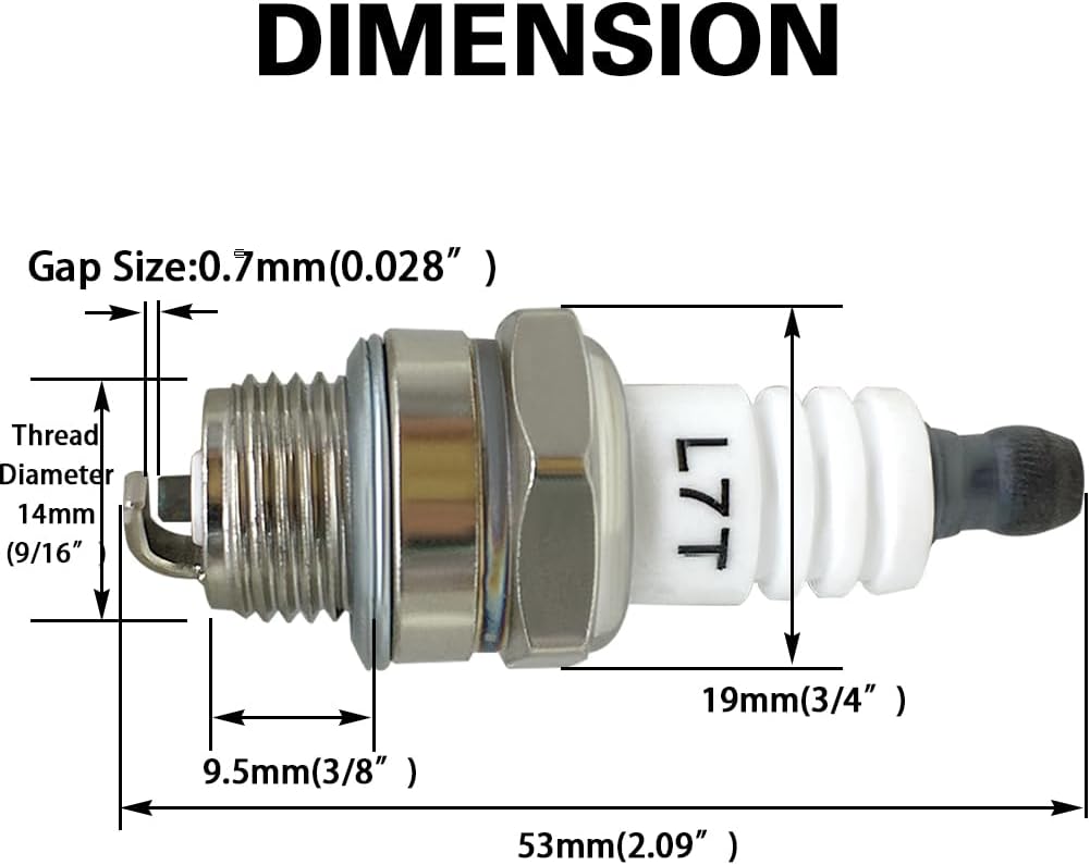 L7T Spark Plug with Chainsaw Scrench Wrench Tool, Replaces BPM7A BPMR7A RCJ6Y RCJ7Y BM6A CJ8 WSR5F for 33cc 43cc 47cc 49cc 52CC 2-Stroke Small Engine MS290 021 023 024 025 026 etc 2 Pc
