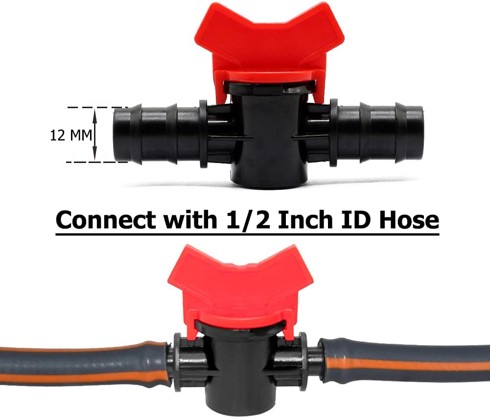1/2" Drip Irrigation Switch Valve Barbed Ball Valve for Garden Drip Irrigation Aquarium 6 Pcs