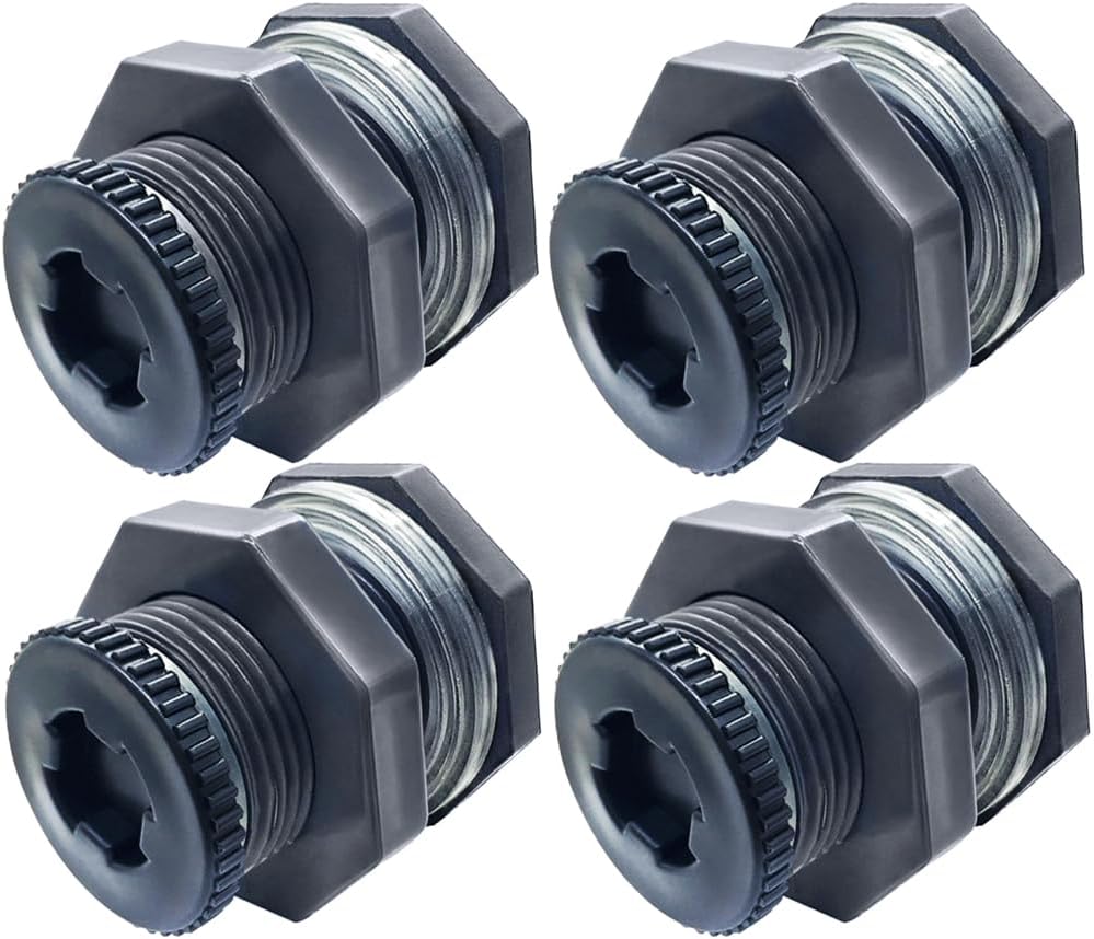 NPT 1/2” Female PVC Heavy-Duty Bulkhead Fitting with Plug, Silicon Seal Gasket Water Tank Connector for 1.5 Inch Hole Saw Rain Barrels, Aquariums 4Pcs Thickened Version