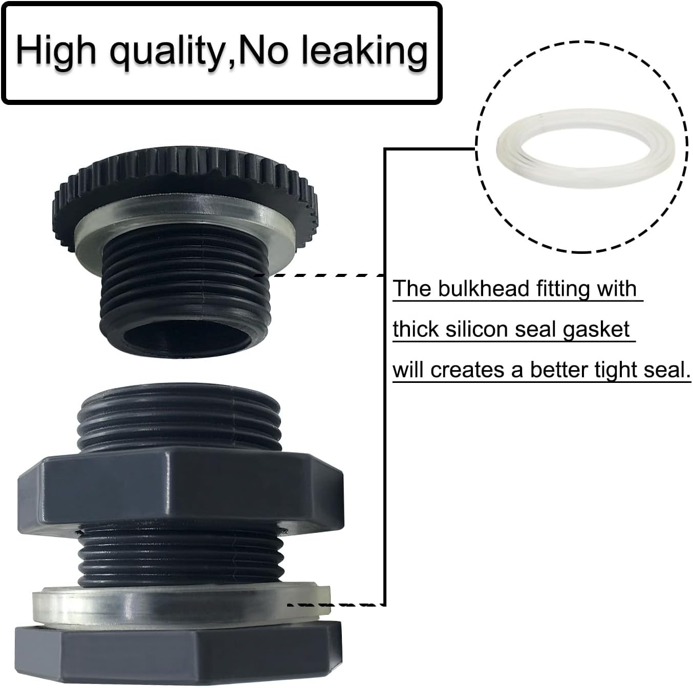 NPT 1/2” Female PVC Heavy-Duty Bulkhead Fitting with Plug, Silicon Seal Gasket Water Tank Connector for 1.5 Inch Hole Saw Rain Barrels, Aquariums 4Pcs Thickened Version