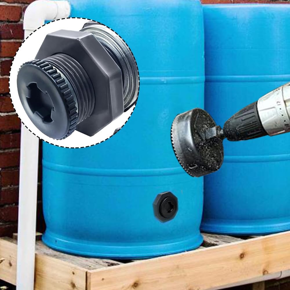NPT 1/2” Female PVC Heavy-Duty Bulkhead Fitting with Plug, Silicon Seal Gasket Water Tank Connector for 1.5 Inch Hole Saw Rain Barrels, Aquariums 4Pcs Thickened Version