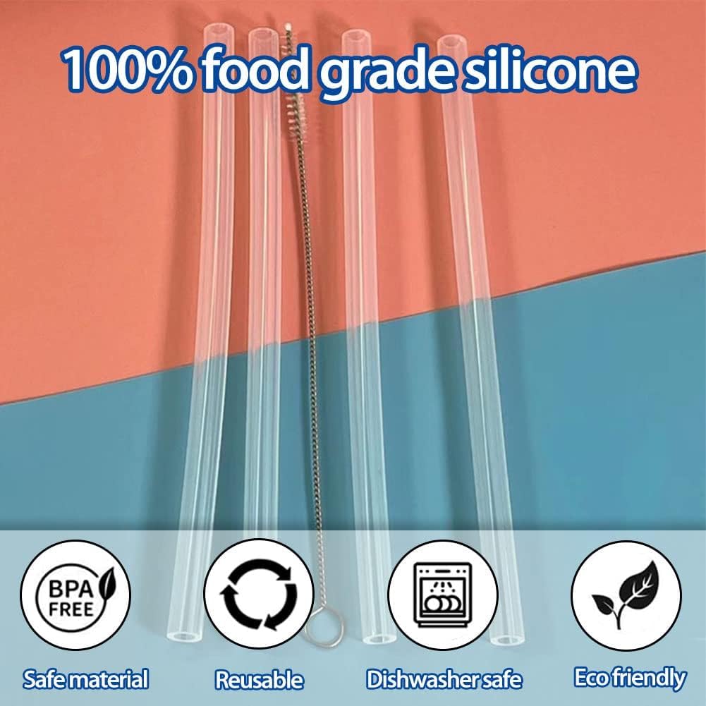 Silicone Replacement Straws for 20 30 40oz Cup, Reable Straws with Cleaning Brh Compatible with 30 40 oz Stanley Tumbler Pack of 12