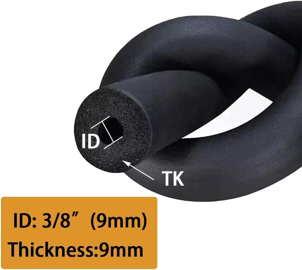 Pipe Insulation Foam Tube, 3/8" 9mm ID Wall Thickness 3/8" Length 6FT, Black Foam Tubing for Guitar Stands,Machine Handle＆Roof Rack