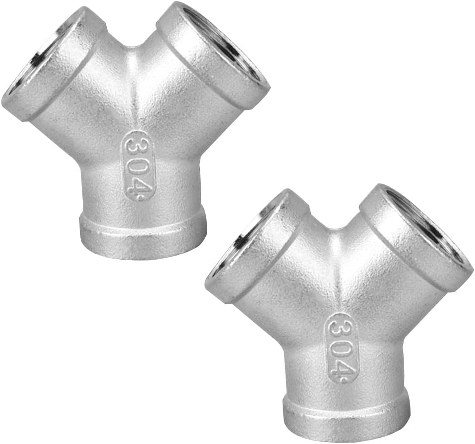 1/2" Female NPT Y Shape Adapter Cast Pipe Fitting 304 Stainless Steel 3 Way Connector Pack of 2