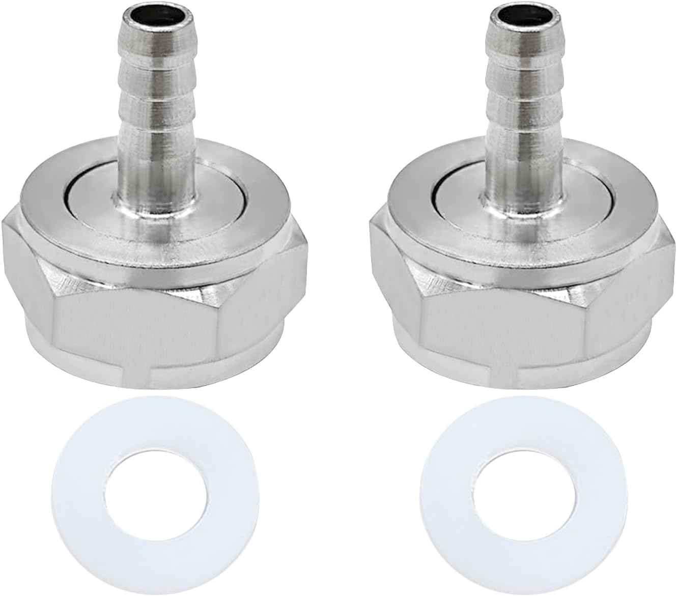 Keg Coupler Barb Connector, 5/16'' Barb x G5/8 Thread Stainless Steel 304 Beer Kegerator Sankey Couplers Hex Nut Beer Line Tailpiece Nipple Fitting with Sealing Gasket Washer 2 Pack