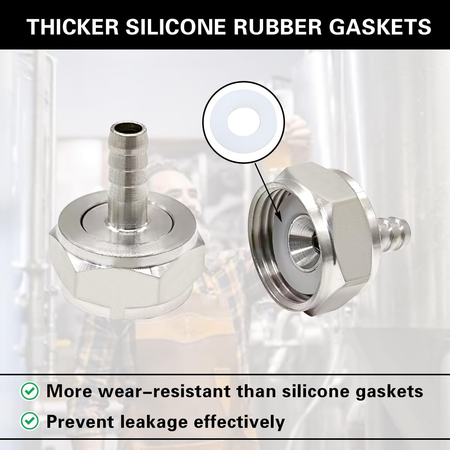 Keg Coupler Barb Connector, 5/16'' Barb x G5/8 Thread Stainless Steel 304 Beer Kegerator Sankey Couplers Hex Nut Beer Line Tailpiece Nipple Fitting with Sealing Gasket Washer 2 Pack