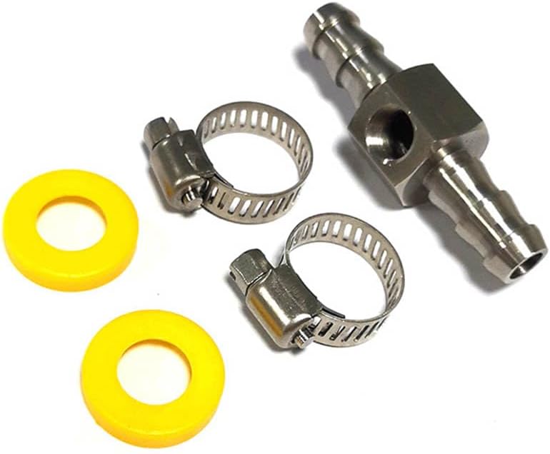3/8” Fuel Line Fuel Pressure Barbed Ph Lock T-Fitting Adapter with 1/8-27 NPT Sensor Port 304 Stainless Steel Includes 2 Clamps Fits Hose with 9.5mm ID Inner Diameter