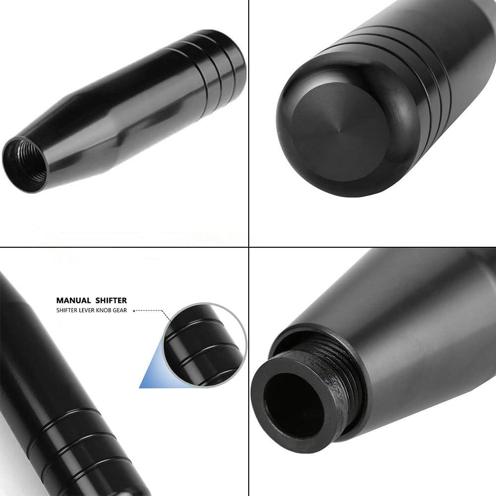 5" Gear Stick Shifter Knobs, Aluminum Alloy Shifting Lever Heavy Weighted Car Manual Transmission Shift Head Knob Fit Most Automatic Vehicles with 3 Adapters M8 M10 M12 Black