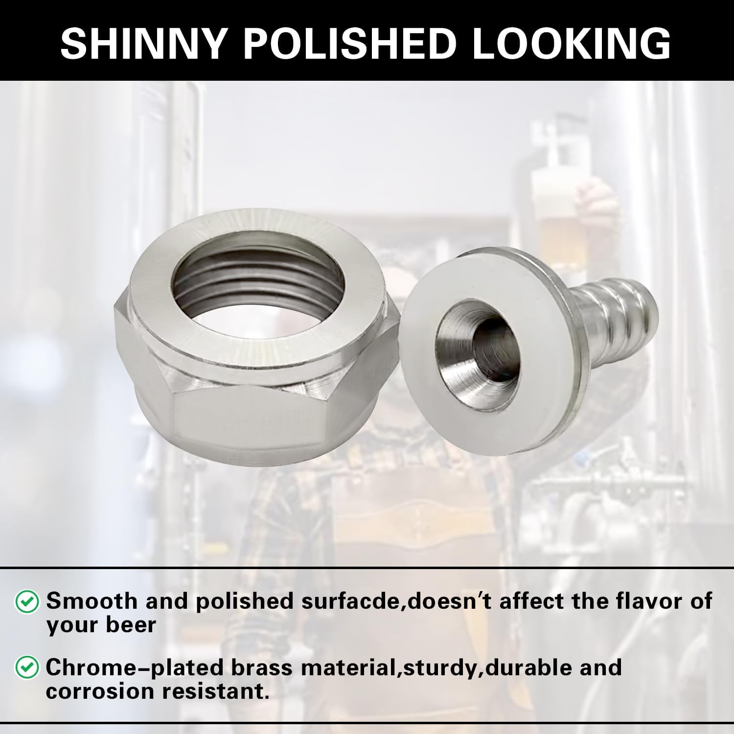 Keg Coupler Barb Connector, 1/4'' Barb x G5/8 Thread Stainless Steel 304 Beer Kegerator Sankey Couplers Hex Nut Beer Line Tailpiece Nipple Fitting with Sealing Gasket Washer 2 Pack
