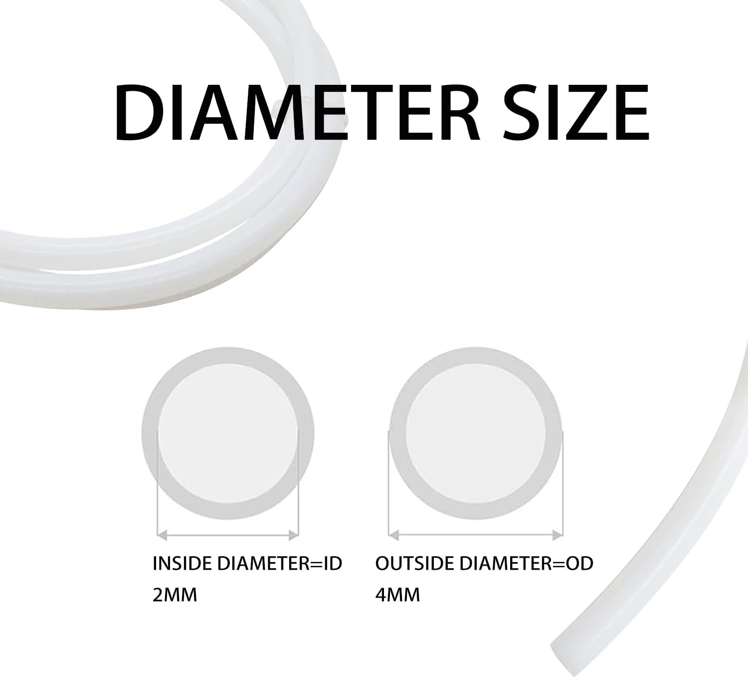 PTFE Teflon Tubing, 2mm ID X 4mm OD White Connector Tube for 1.75mm Filament for 3D Printer 10FT Length