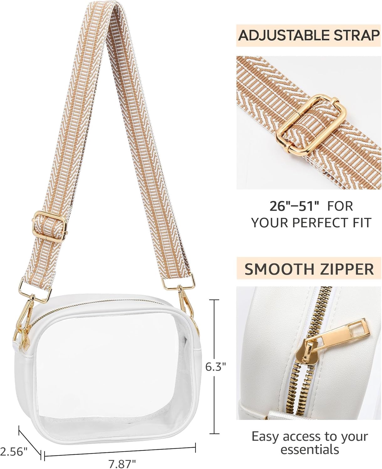 Clear Bag for Stadium Events, Clear Purse for Women Stadium Crossbody, Transparent Bag for Concert Sport Festival Fans