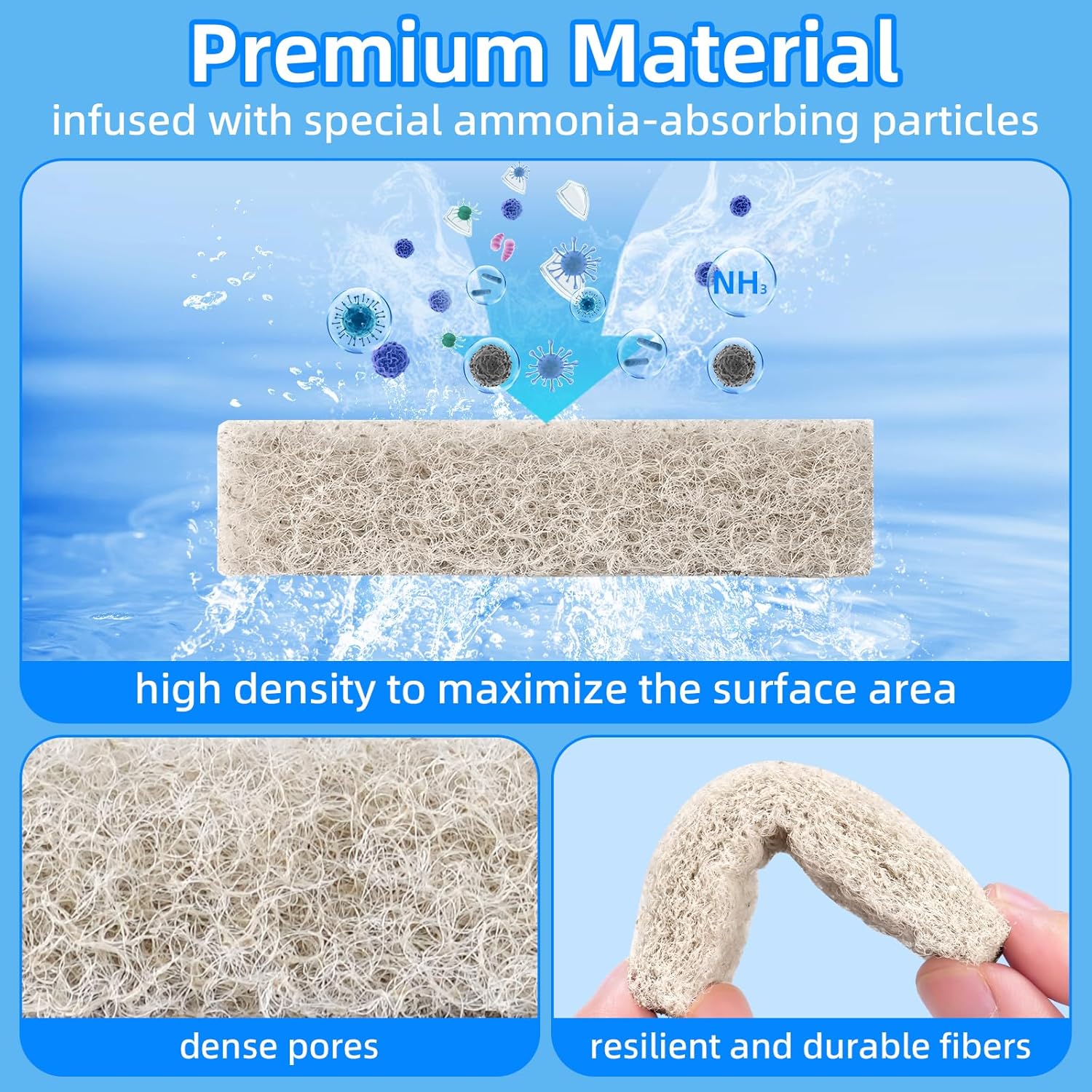 12-Pack Replacement Ammonia Reducer Pads Compatible with Aqueon QuietFlow 20 and 75 LED PRO Aquarium Power Filter