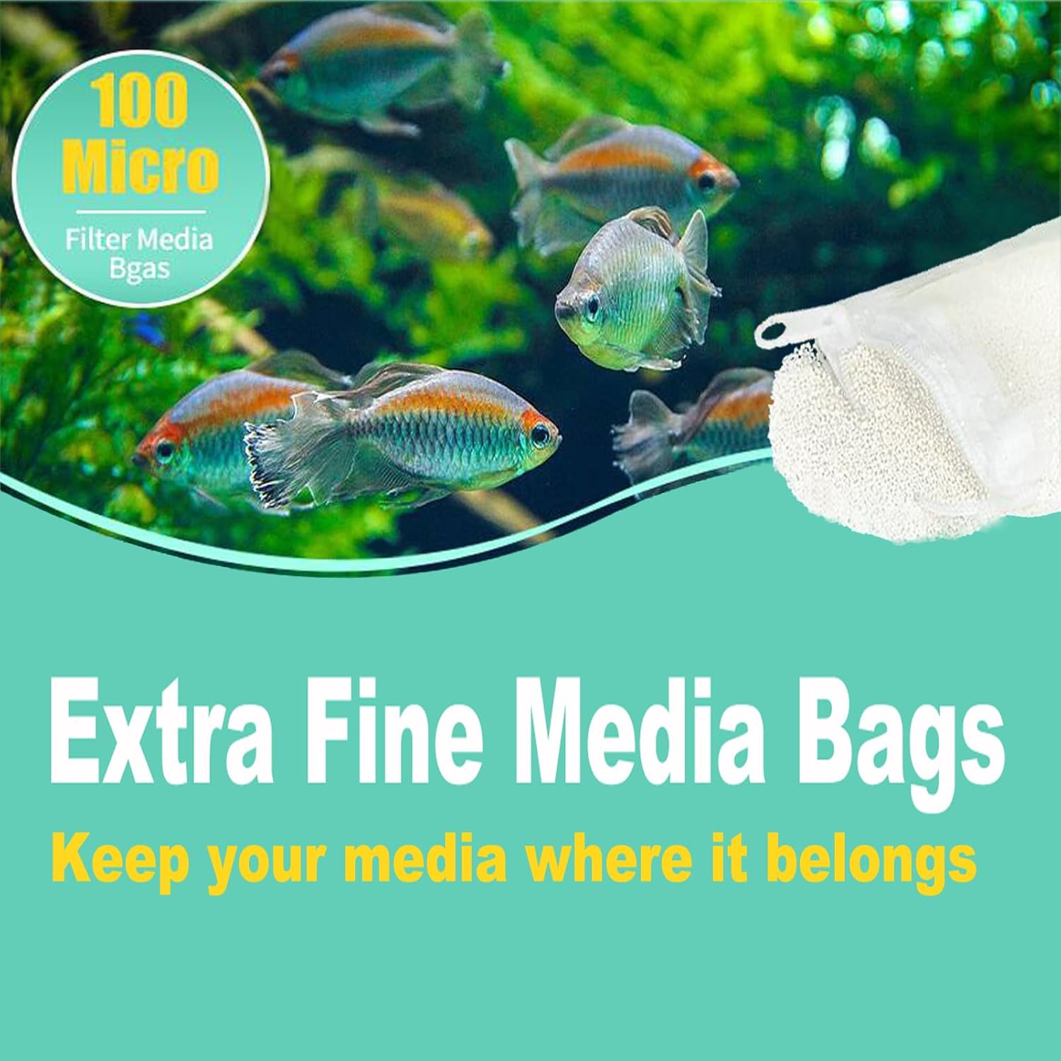Aquarium Filter Media Bags 6pcs Fish Tank Extra Fine 100 Micron Mesh Bags with Plastic Zipper for Activated Carbon 3” x 4”