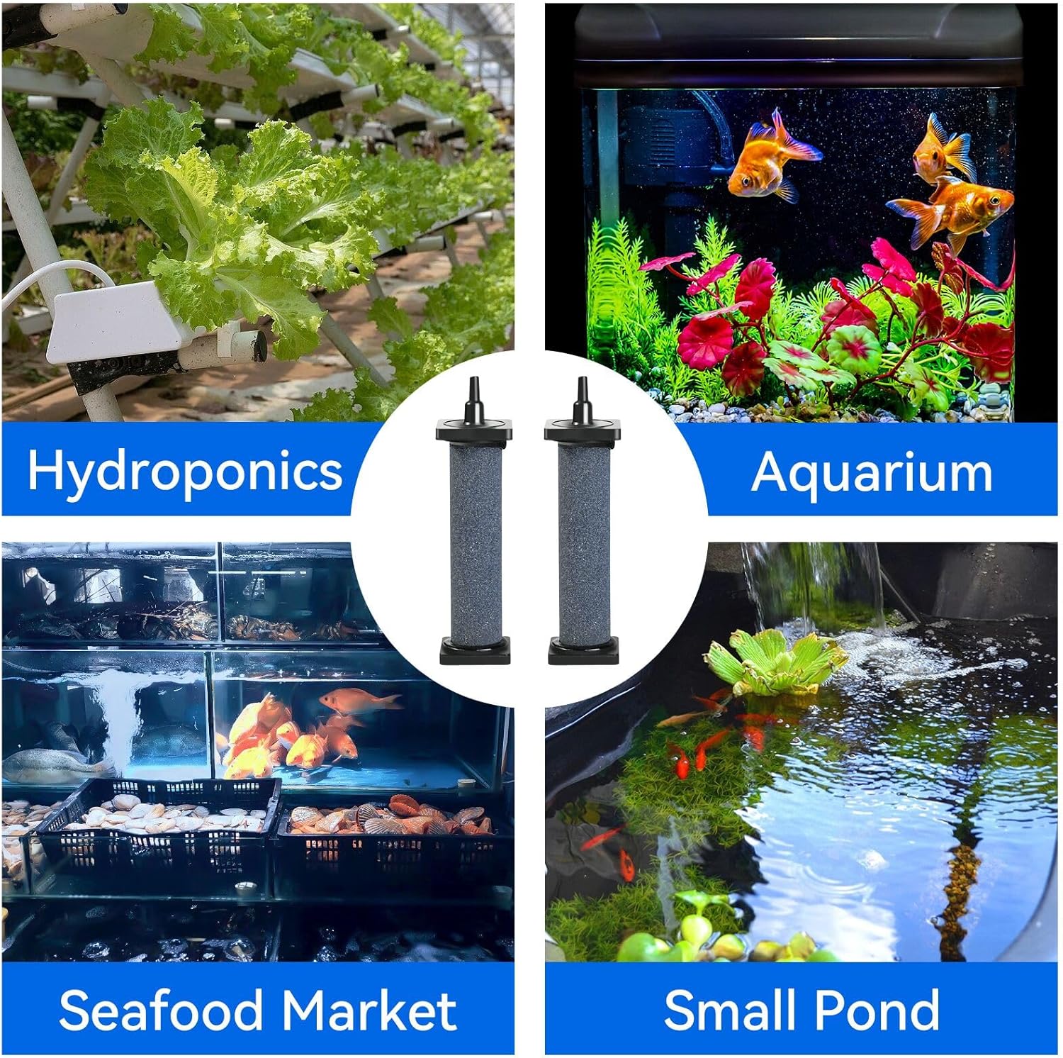 Aquarium 5 inch Air Stone Cylindrical 2 Pack, Large Airstone, Aerator Bubble Differ, Air Pump Accessories for Aquariums, Hydroponic, Ponds and Fish Tanks