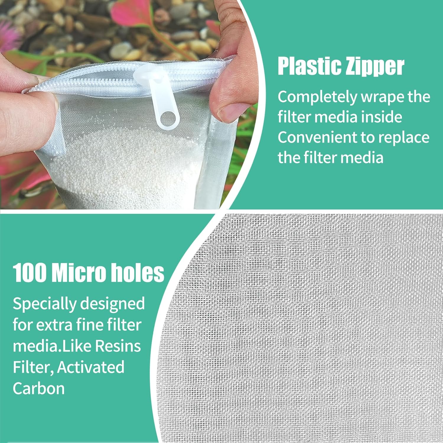 Aquarium Filter Media Bags 15pcs Fish Tank Extra Fine 100 Micron Mesh Bags with Plastic Zipper for Activated Carbon 3" x 4"