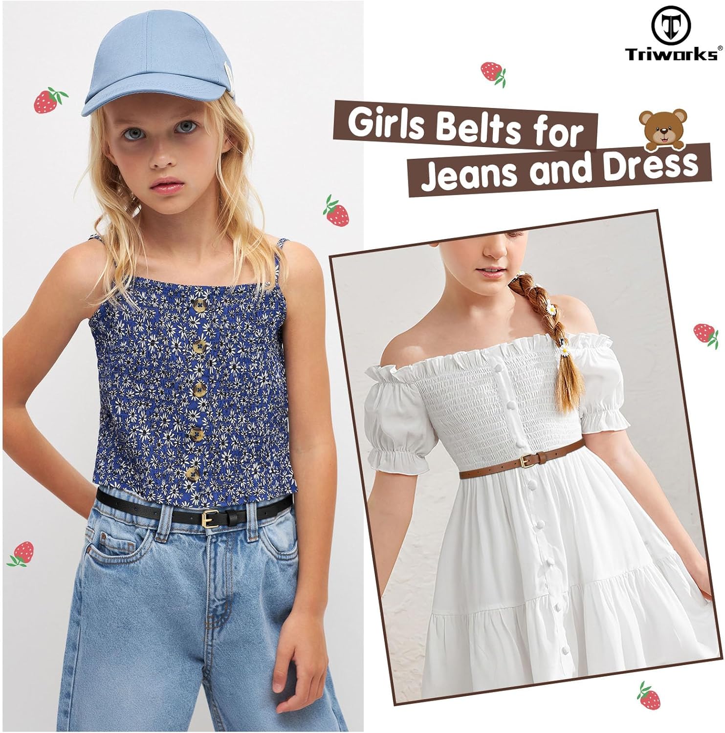 4 Pack Girls Skinny Leather Belts for Jeans Dress Thin Waist Belts for Girl with Gold Buckle