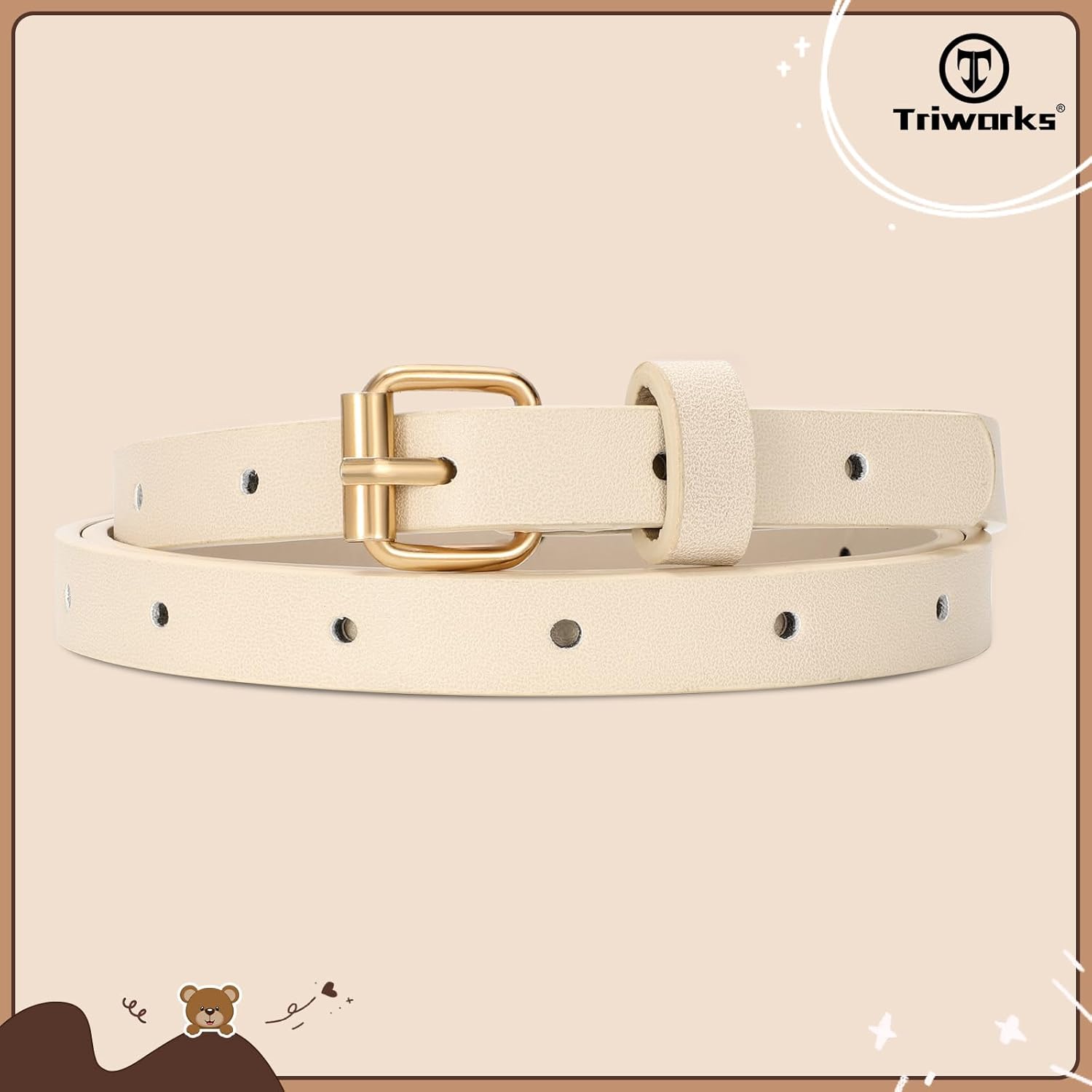 4 Pack Girls Skinny Leather Belts for Jeans Dress Thin Waist Belts for Girl with Gold Buckle