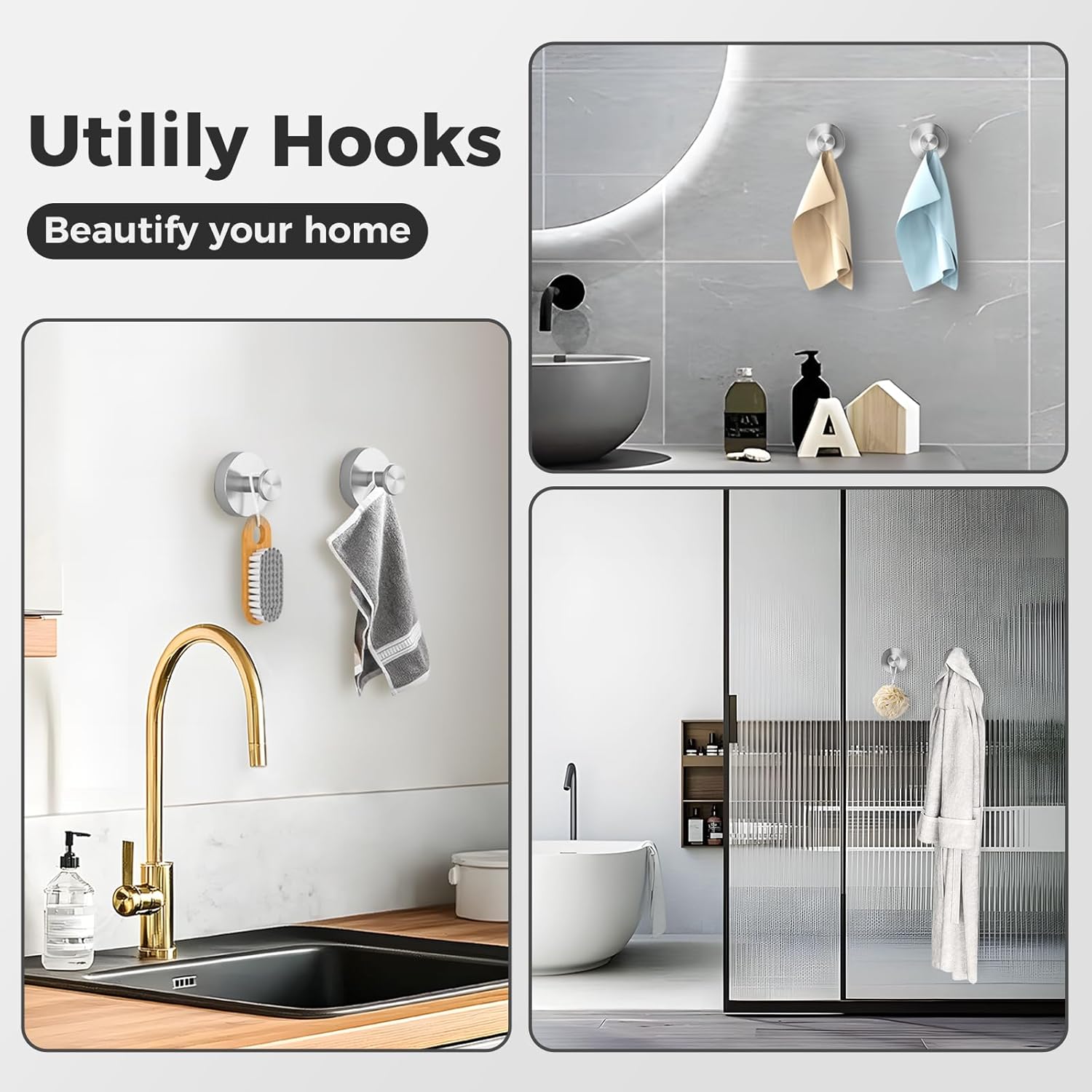 Shower Hooks for Inside Shower,Suction Cup Hooks for Glass Window,Removable Towel Hooks for Bathrooms,4 Packs Silver