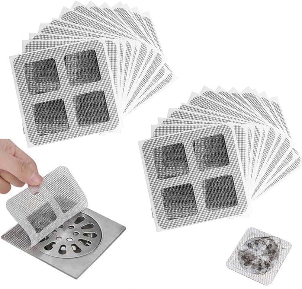 Disposable Hair Drain Stickers, 2024 New Disposable Shower Drain Cover Hair Catcher Bathroom Shower Drain Stickers, Shower Drain Mesh Stickers Floor Drain Sticker for Kitchen Bathroom Tub 10