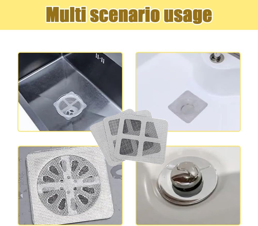 Disposable Hair Drain Stickers, 2024 New Disposable Shower Drain Cover Hair Catcher Bathroom Shower Drain Stickers, Shower Drain Mesh Stickers Floor Drain Sticker for Kitchen Bathroom Tub 10