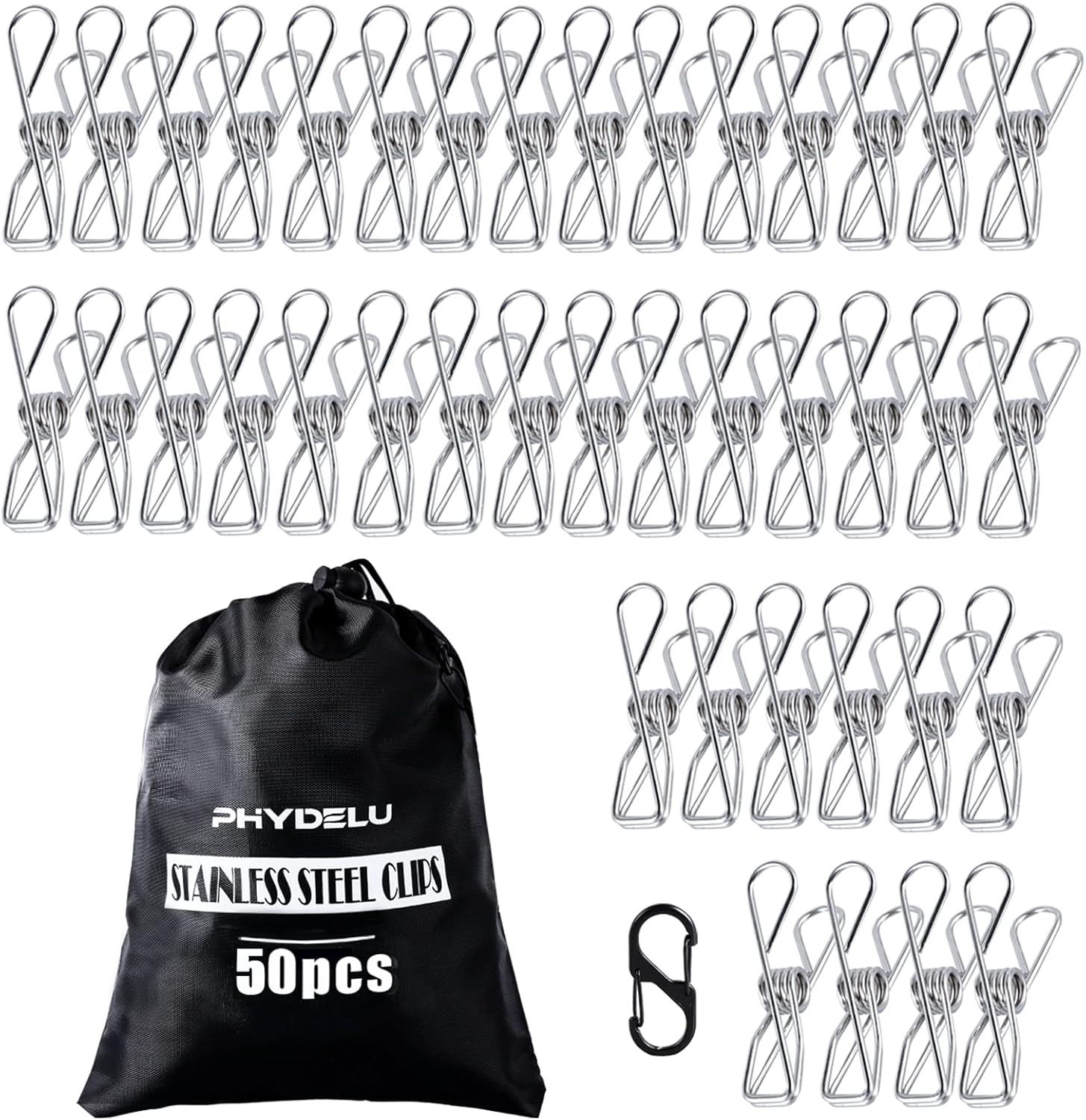 50PCS Stainless Steel Laundry Clothes Pins Heavy Duty Outdoor, Clothespins for Hanging Clothes, Metal Clips, Metal Snack Bag Chip Clips for Food Packages, Mini Clothes pins