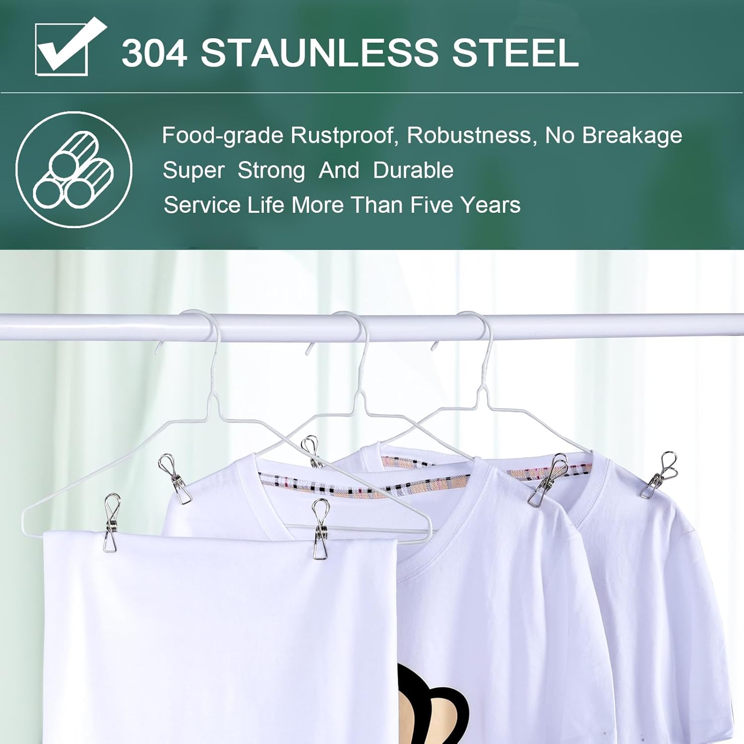 50PCS Stainless Steel Laundry Clothes Pins Heavy Duty Outdoor, Clothespins for Hanging Clothes, Metal Clips, Metal Snack Bag Chip Clips for Food Packages, Mini Clothes pins