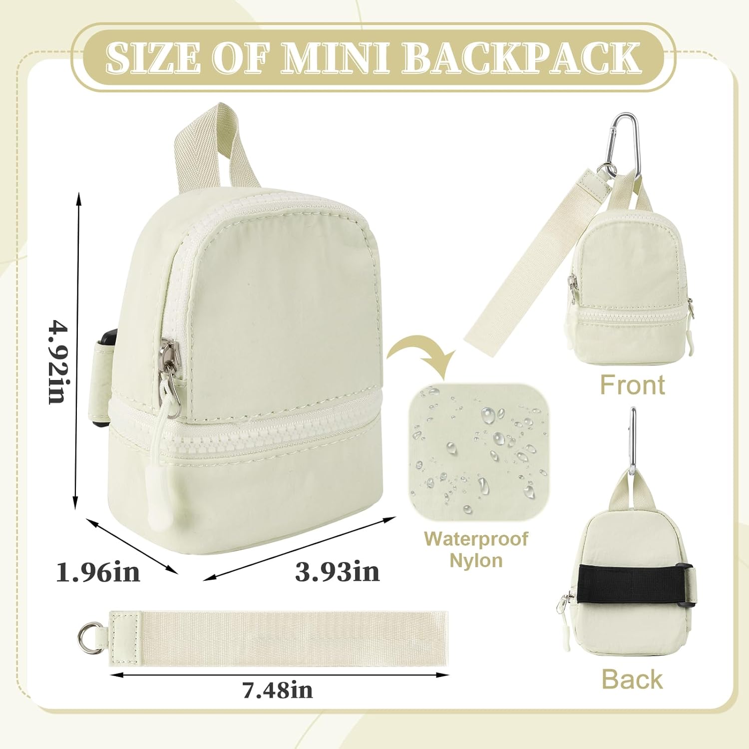 Mini Backpack Keychain Wristlet Wallet Pouch for Women/Men,Small Cute Change Coin Purse With 3 RFID Card Slots,Portable Waterproof Zipper Airpods Cosmetics Wallet for Daily Sport Work Beige