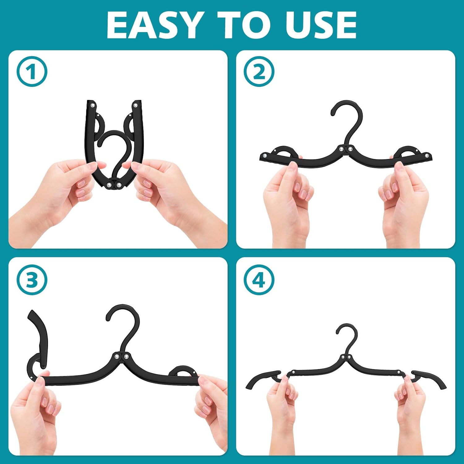 15 Pcs Travel Hangers Portable Foldable Travel Hanger Organizer, Plastic Cruise Ship Accessories Essentials Clothes Hanging Rack Folding Hangers for Traveling Camping Flying RV Europe Suitcase, Black