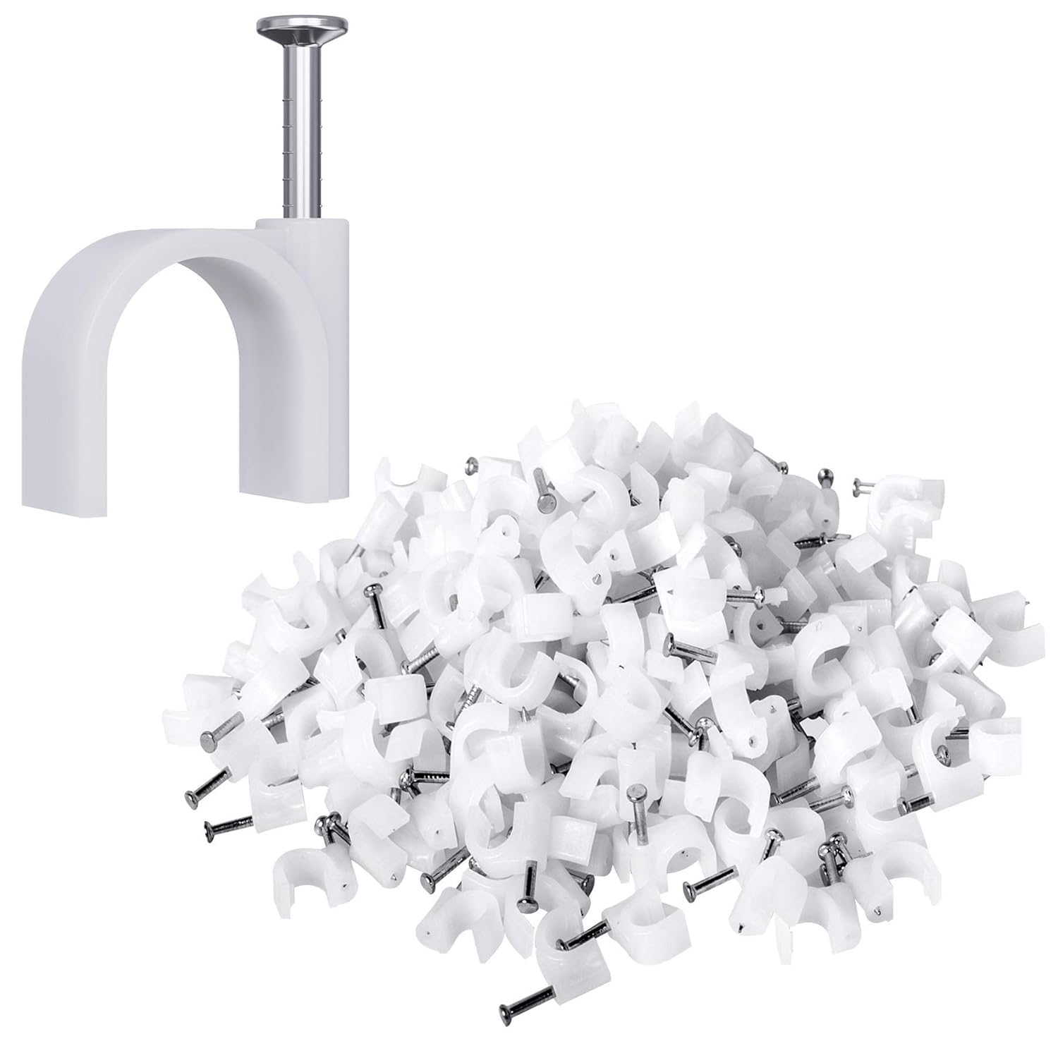 200 Pcs Cable Clips Nail in, Cord Clips Ethernet Cables Wire Wall Clips Cable Straps Cables Tacks Cable Nails Coax Cable Clips Cable Management for Speaker 7mm Cat6 - White