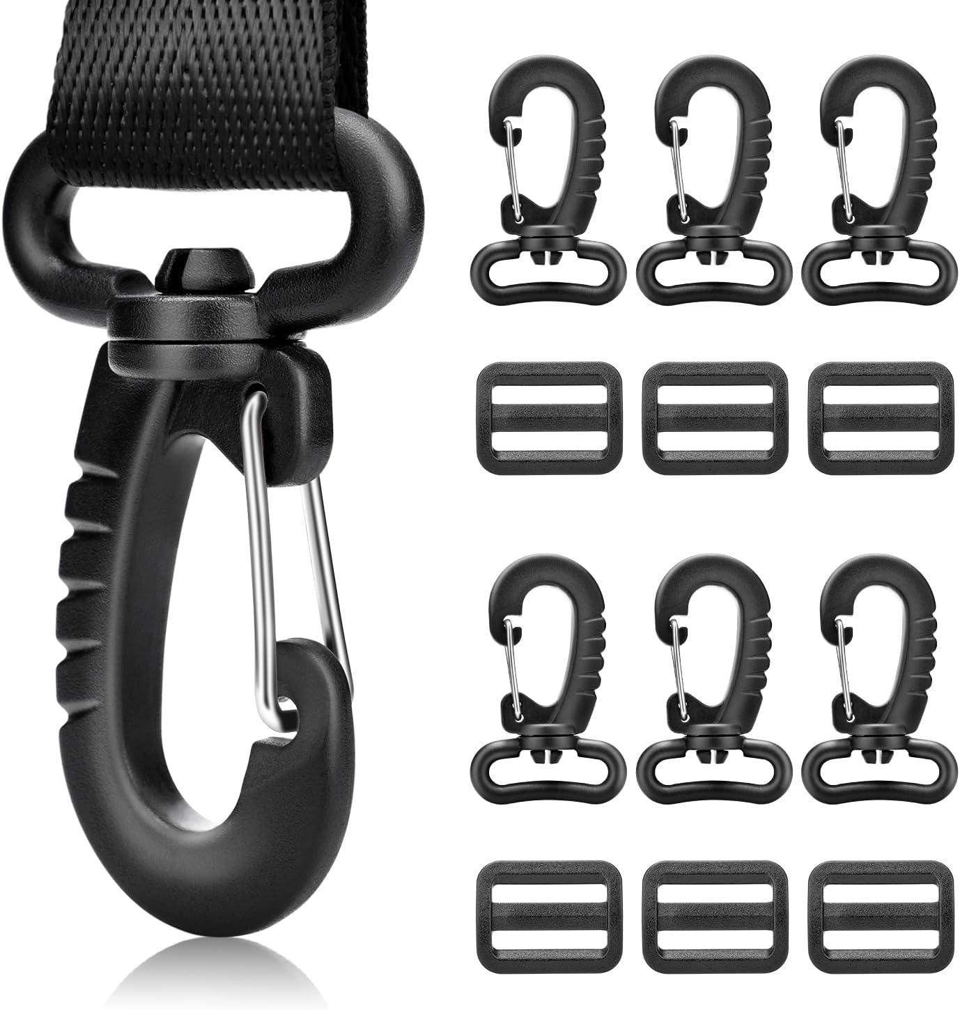 CooBigo 1" Plastic Clip Snap Hook Replacement Buckles Tri-Glide for Webbing Strap Crafting Accessories 6 Set Hooks & Adjustable Buckle