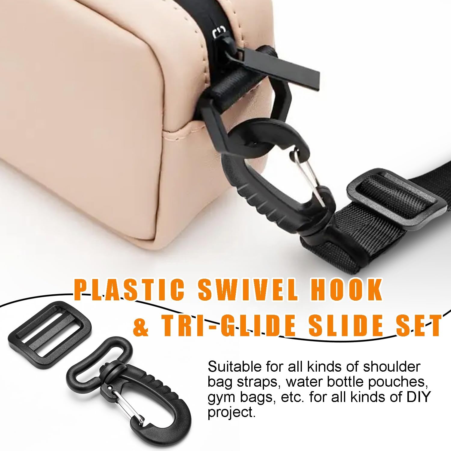 CooBigo 1" Plastic Clip Snap Hook Replacement Buckles Tri-Glide for Webbing Strap Crafting Accessories 6 Set Hooks & Adjustable Buckle