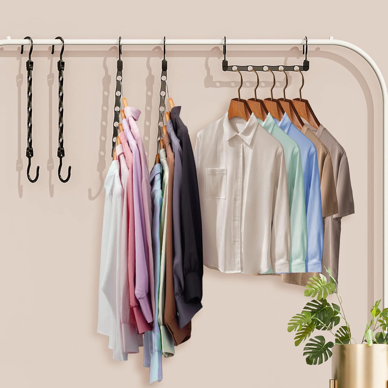 8 Pack Hangers Space Saving Magic Space Saver Storage Smart Plastic Clothes Hanger Organizer Closet Organizers and Storage for Closet Wardrobe Apartment College Dorm Room Essentials, Black