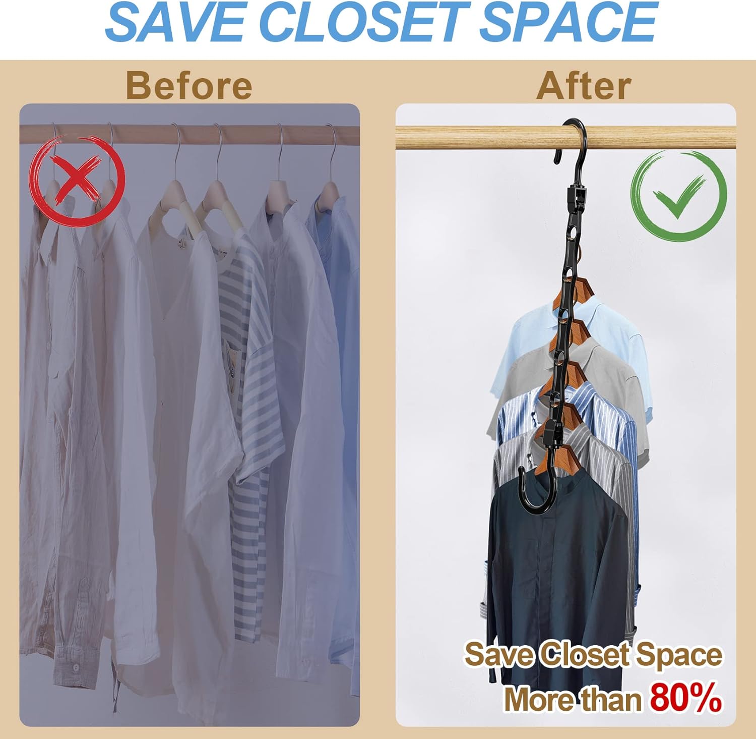 8 Pack Hangers Space Saving Magic Space Saver Storage Smart Plastic Clothes Hanger Organizer Closet Organizers and Storage for Closet Wardrobe Apartment College Dorm Room Essentials, Black