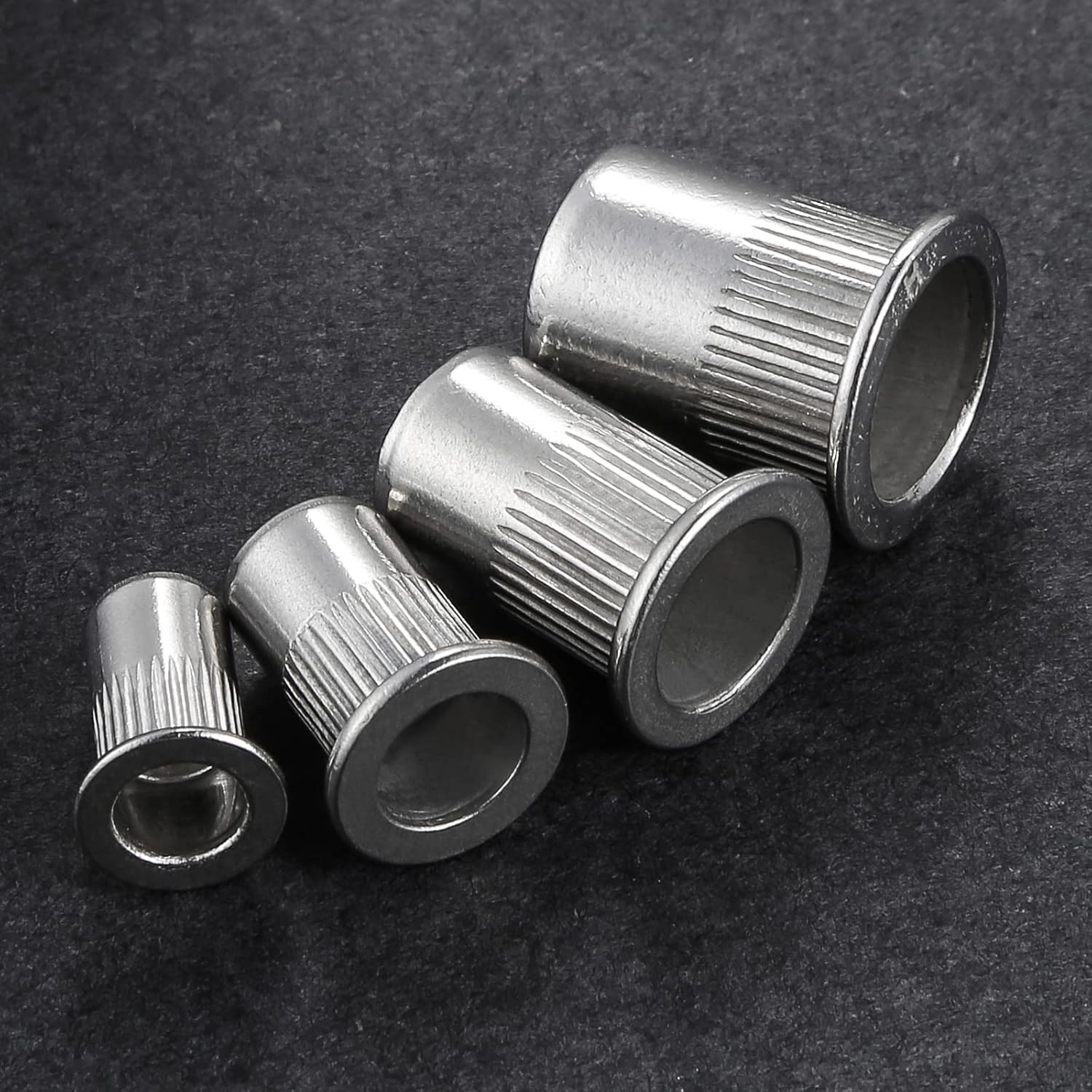 Rivet Nut 1/4"-20UNC 100Pcs Stainless Steel 304 Finish Flat Head Rivnut Threaded Insert Nut Knurled Body