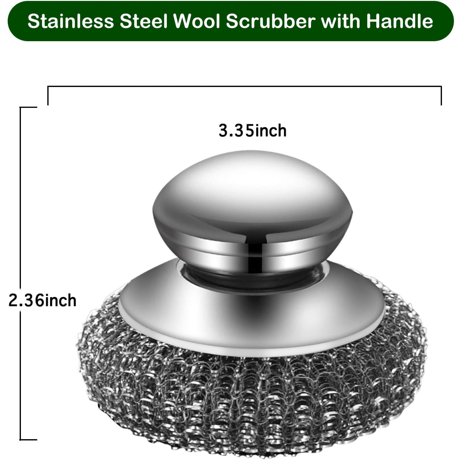 Steel Wool Scrubber with 2 Handles & 3 Replacement Wire Sponge Scouring Pads - Stainless Metal Cleaner Heavy Duty Brh for Pots, Pans, Cast Iron, Grill, Sink, Dishes, Stove, Kitchen Deep Clean