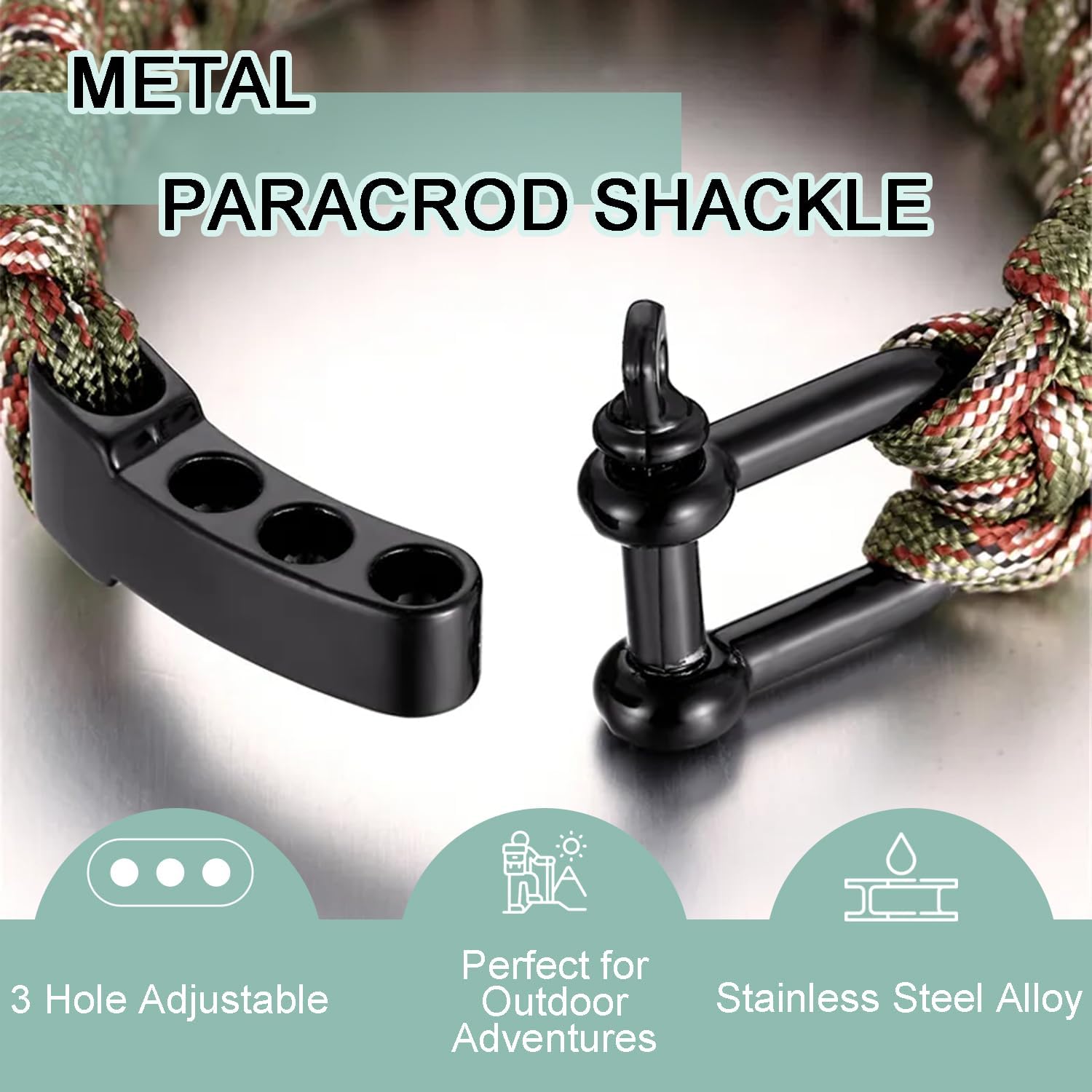 CooBigo Paracord Bracelet Shackle Buckle, Metal Survival Bracelet Bow Anchor + D Ring Shackle Clasp Adjustable Screw Pin M5
