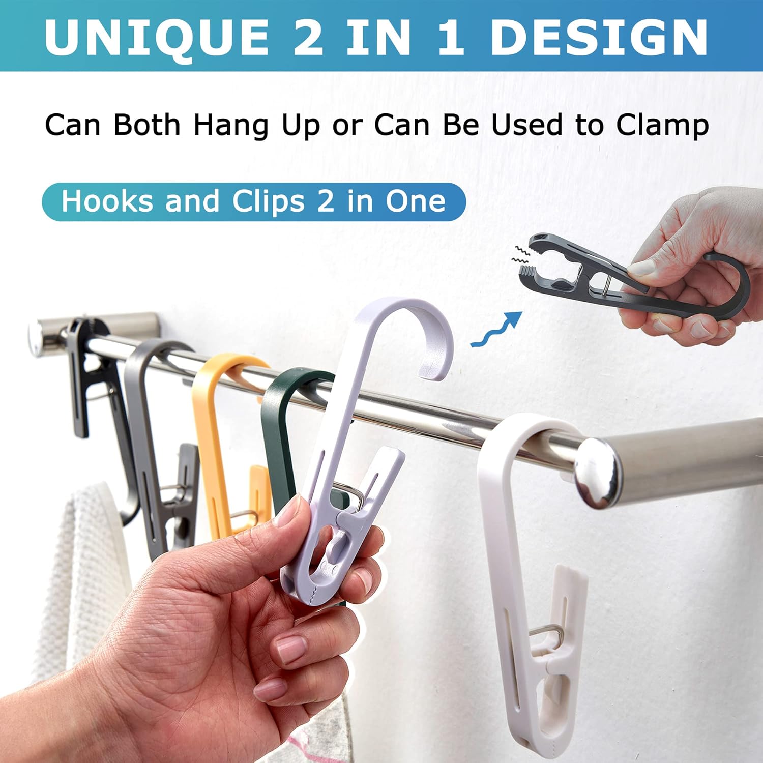 Laundry Hooks with Clips Hanger Closet Organizer Clamps Socks Boot Bras Towels for Bathroom Wardrobe Kitchen Office 4Pcs White