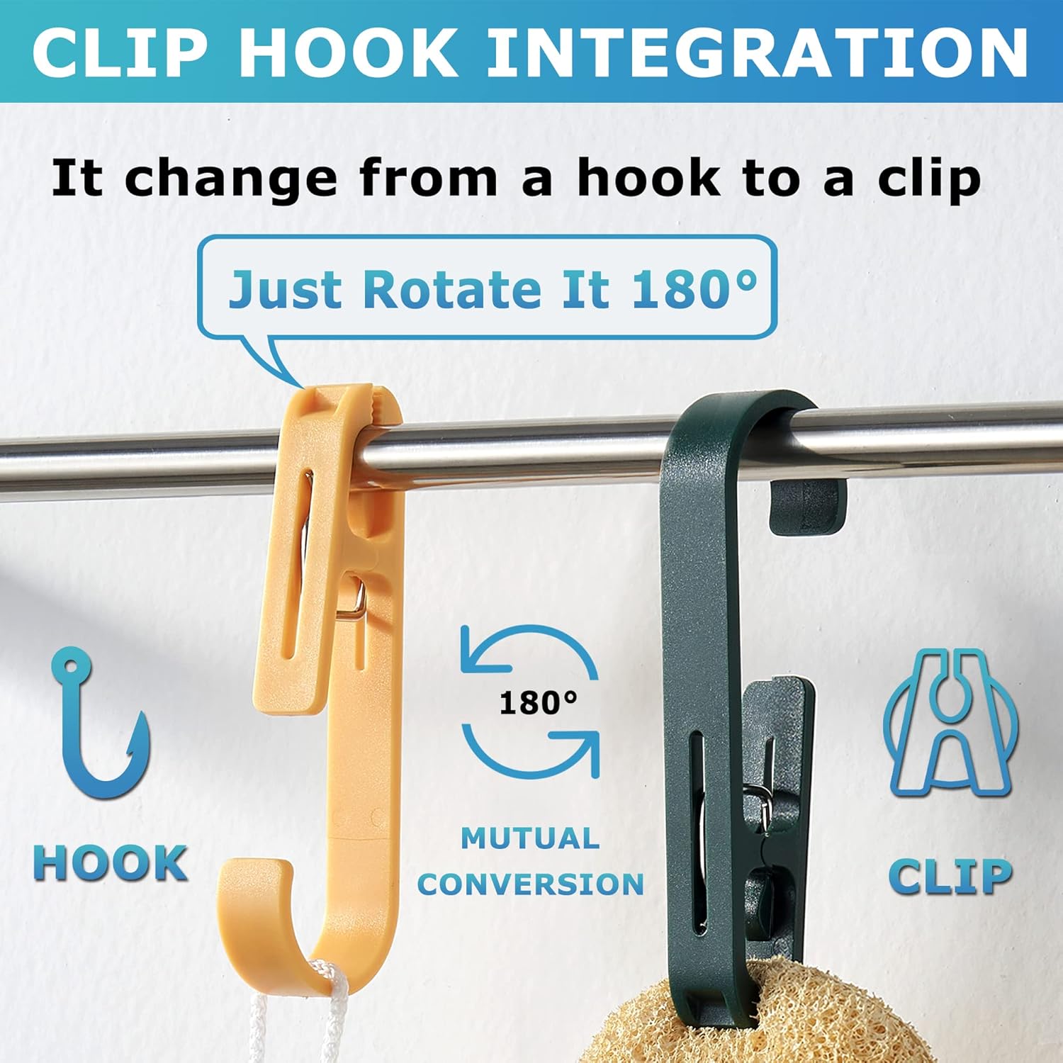Laundry Hooks with Clips Hanger Closet Organizer Clamps Socks Boot Bras Towels for Bathroom Wardrobe Kitchen Office 4Pcs White