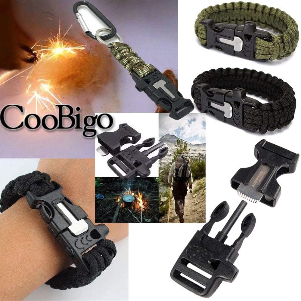 CooBigo 10Pack 3/4" 19mm Fire Starter Survival Whistle Buckle Flint Scraper for Paracord Bracelet Key Lanyard Ourdoor Hiking Camping Backpack Bag Pets Collar DIY Travel Kits