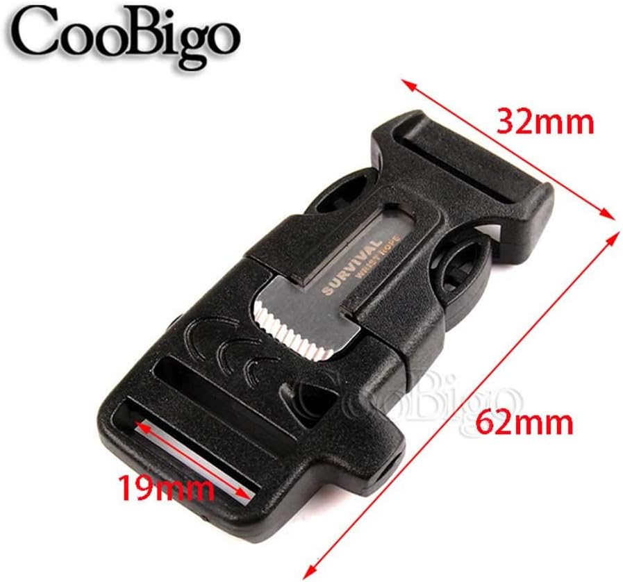 CooBigo 10Pack 3/4" 19mm Fire Starter Survival Whistle Buckle Flint Scraper for Paracord Bracelet Key Lanyard Ourdoor Hiking Camping Backpack Bag Pets Collar DIY Travel Kits