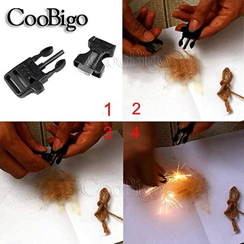 CooBigo 10Pack 3/4" 19mm Fire Starter Survival Whistle Buckle Flint Scraper for Paracord Bracelet Key Lanyard Ourdoor Hiking Camping Backpack Bag Pets Collar DIY Travel Kits