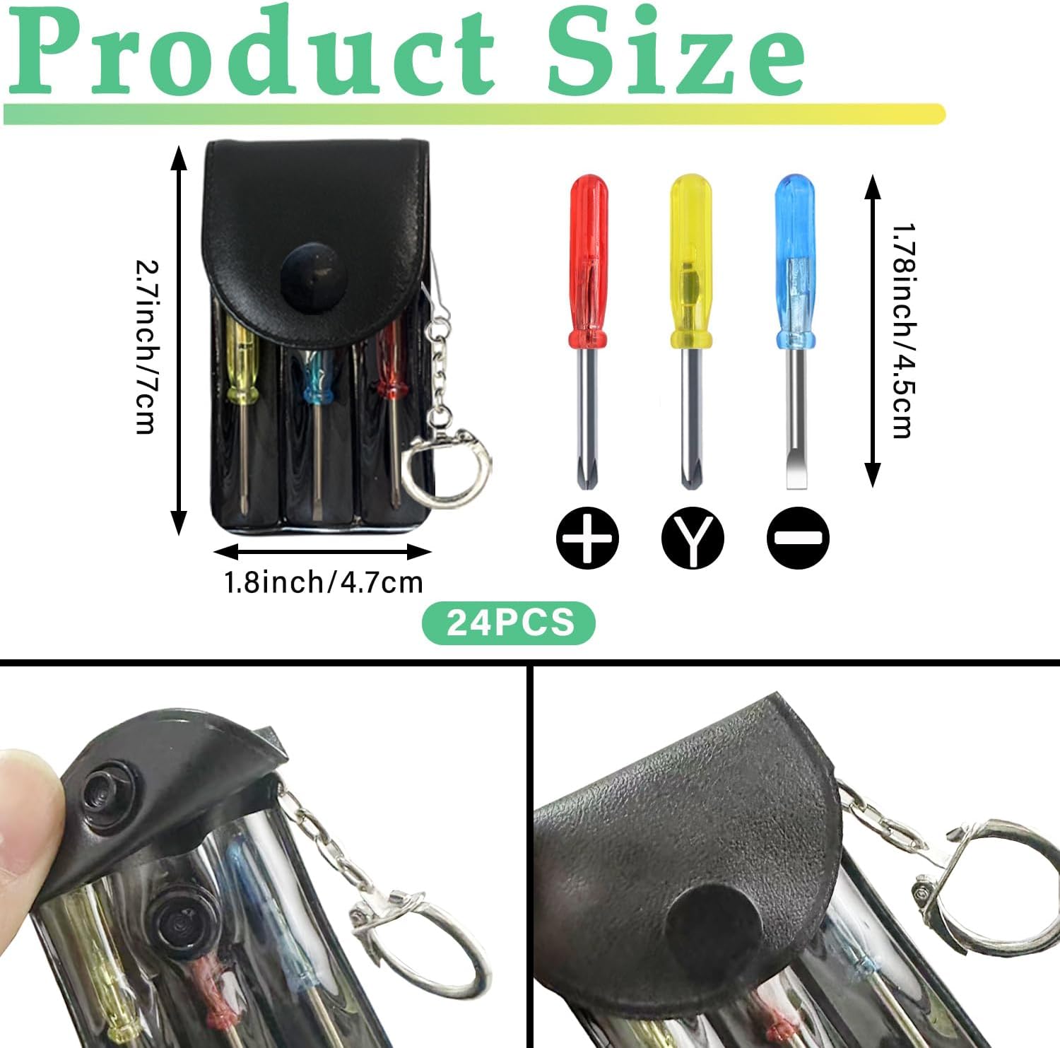 Bulk Pack Mini Screwdriver Keychain Set – 24 Sets of Handy 3-Piece Screwdrivers in a Snap-Closure Pouch with Hook, Perfect for Men, Tool Party Favors, Christmas Gifts, and Birthday Presents