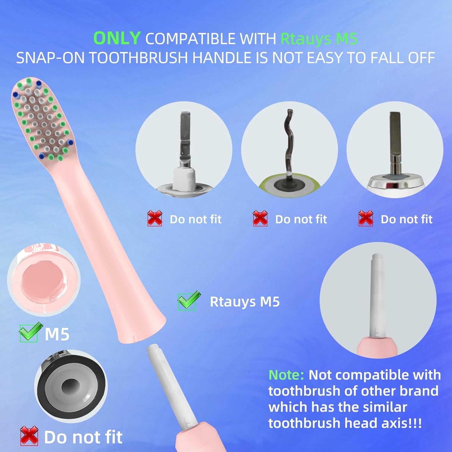 10 Pack Toothbrh Replacement Heads Compatible with Rtauys M5 Sonic Electric Toothbrh Pink, 10 Count Pack of 1