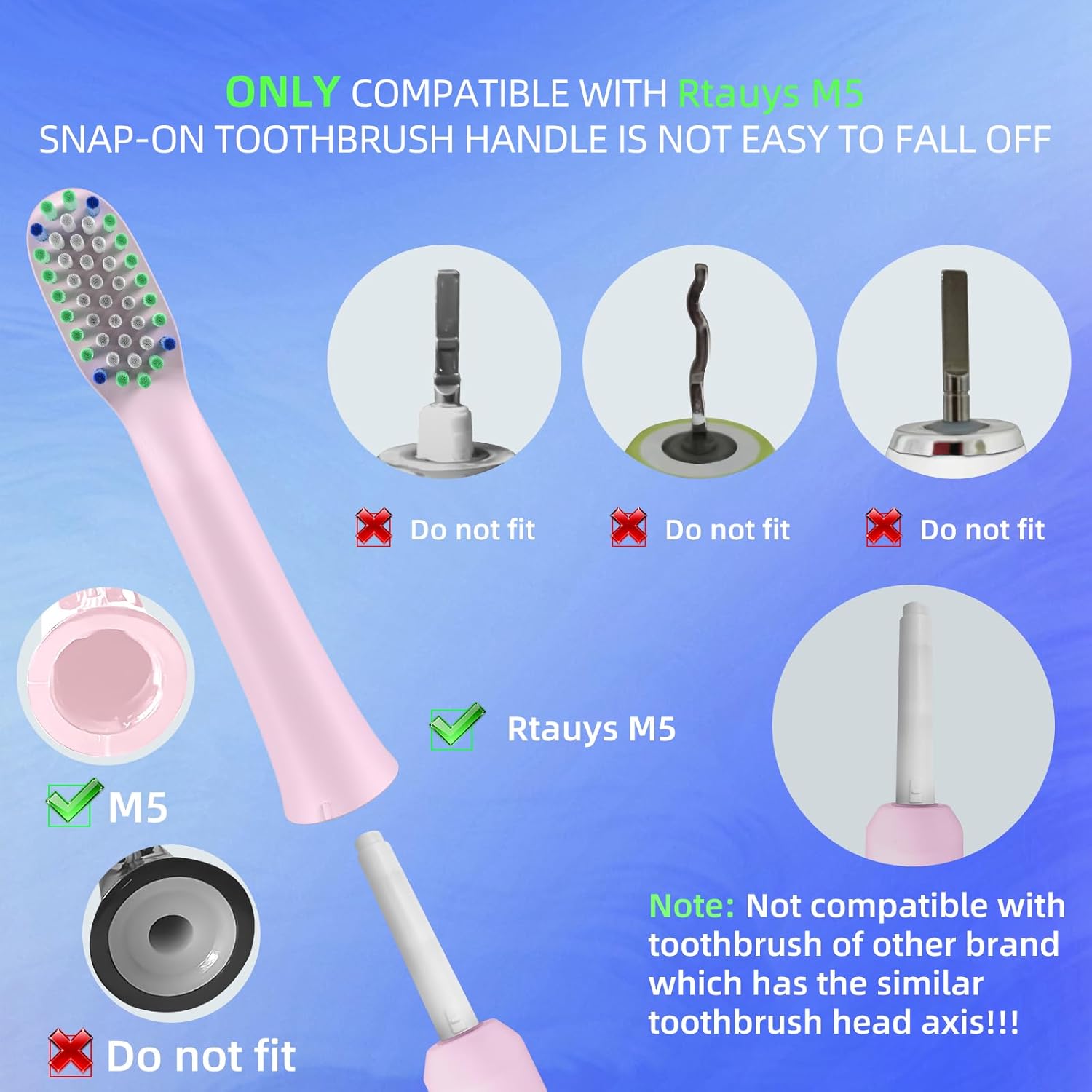 10 Pack Toothbrh Replacement Heads Compatible with Rtauys M5 Sonic Electric Toothbrh Sakura Pink, 10 Count Pack of 1