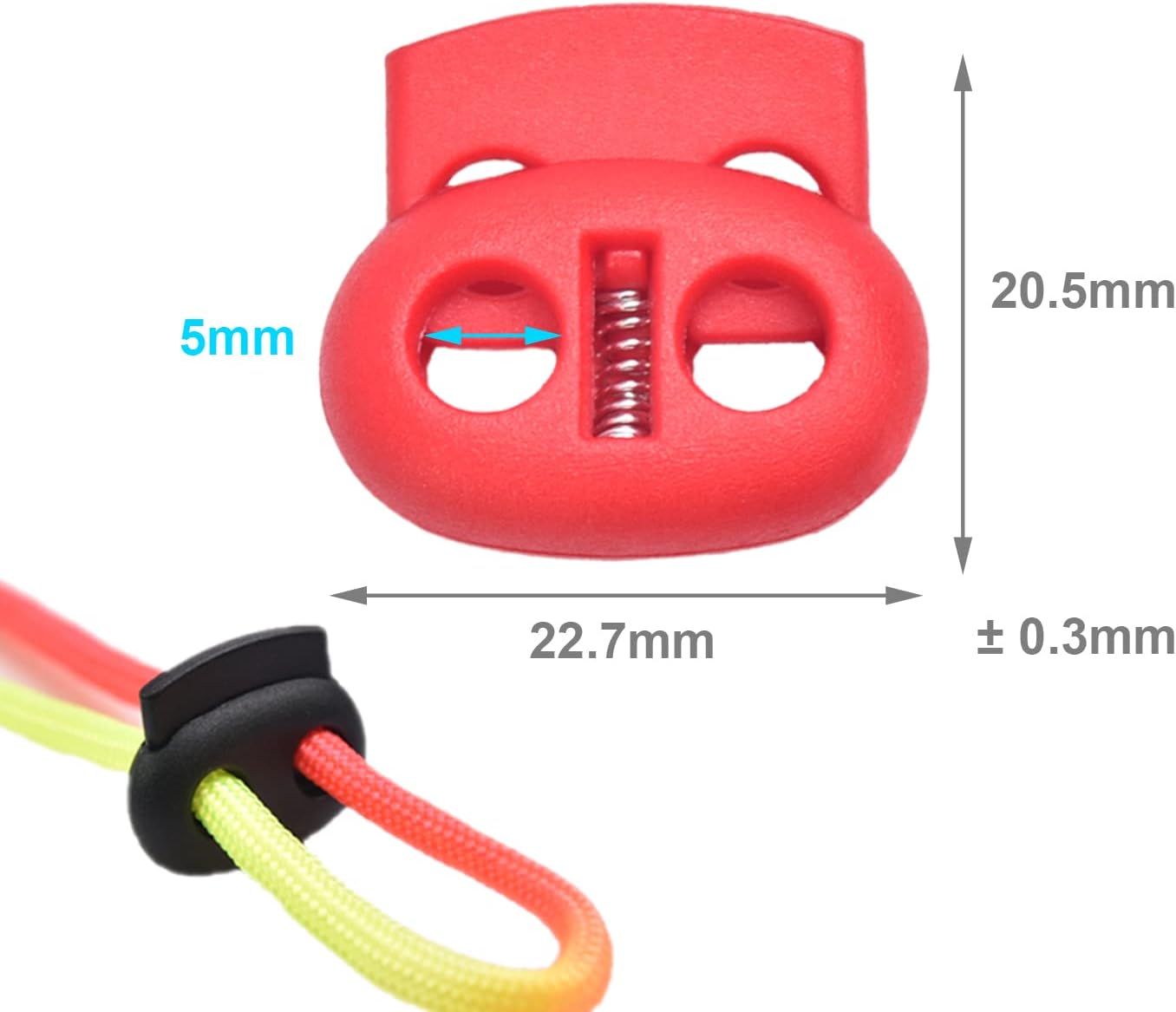 CooBigo Plastic Cord Locks for Drawstrings Double Hole Spring Stopper Fastener Slider Toggles End