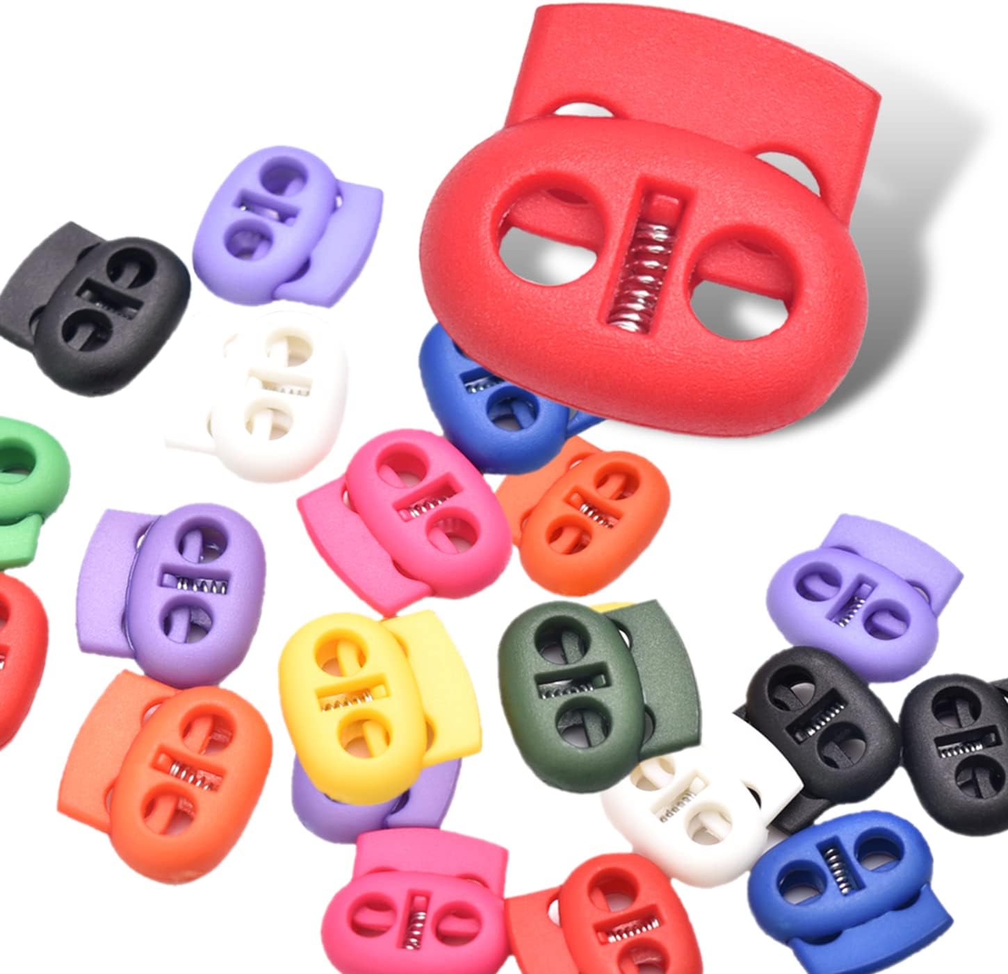 CooBigo Plastic Cord Locks for Drawstrings Double Hole Spring Stopper Fastener Slider Toggles End