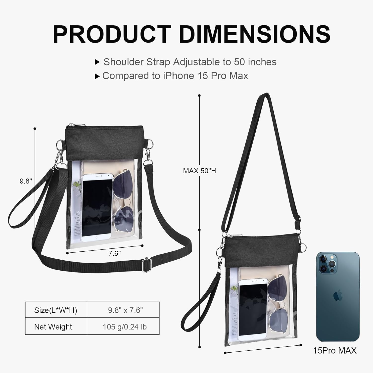 Clear Stadium Approved Crossbody Bag Transparent Tote Purse for Work Concert Sports