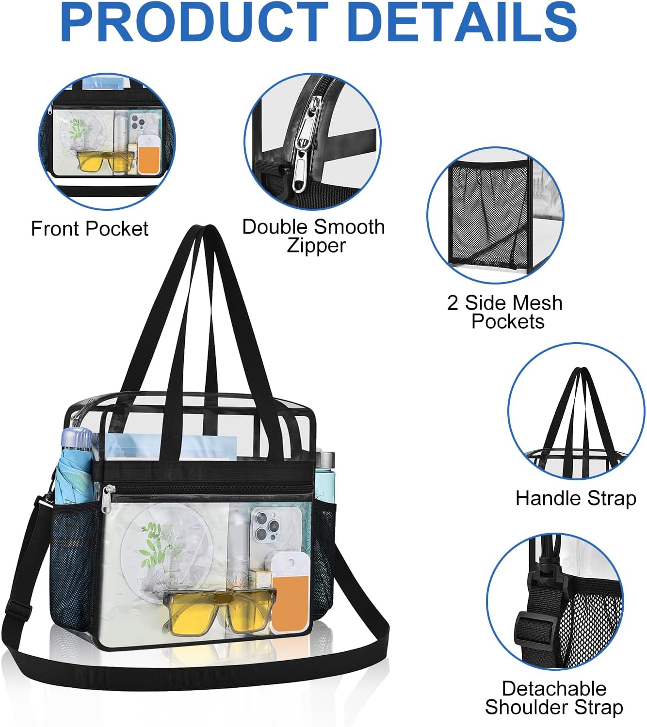 Clear Bag for Stadium Events,Transparent Bag for Work Sports Games Concerts Travel Gym